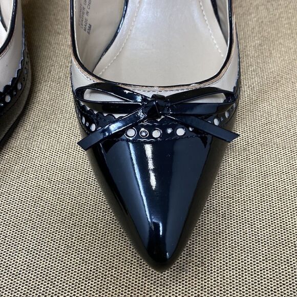 Ellen Tracy Bindy Black & Cream Leather Slingback Heels - Picture 7 of 10